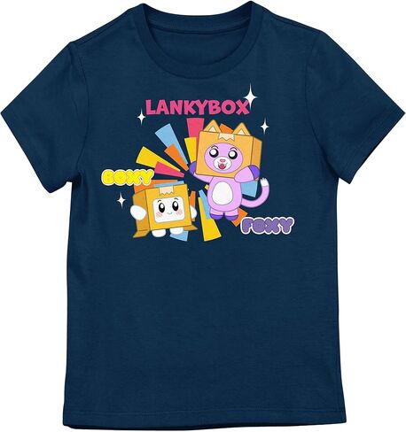 Bioworld LankyBox Boxy & Foxy Logo Crew Neck Short Sleeve Youth Girl's Navy T-Shirt in Saudi Arabia