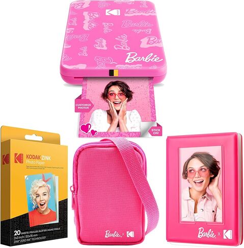 KODAK x Barbie Step Slim Wireless Instant Portable Photo Mobile Printer Barbie Starter Bundle (Iconic Style)+ Barbie Deluxe Camera Case + Zink Paper (20 Sheets) in Kuwait