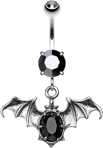 Pierced Owl 14GA Stainless Steel CZ Crystal Bat Dangling Belly Button Ring in Saudi Arabia