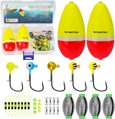THKFISH Fishing Bobbers Tackle Kit, 35PCS Slip Bobbers Kit with Swimbait Jig Heads, Plastic Fishing Beads, Weight Swivel, Freshwater Fishing Gift for Men, for Crappie Catfish Trout Bass Fishing in Saudi Arabia