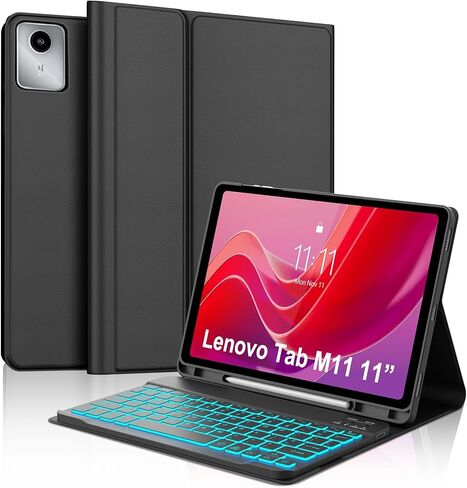 BORIYUAN Keyboard Case for Lenovo Tab M11 11 Inch 2024, Detachable Wireless Bluetooth Keyboard Folio Smart Cover with Pencil Holder for Lenovo Tab M11 Tablet (TB330FU / TB330XU) – Black in Kuwait