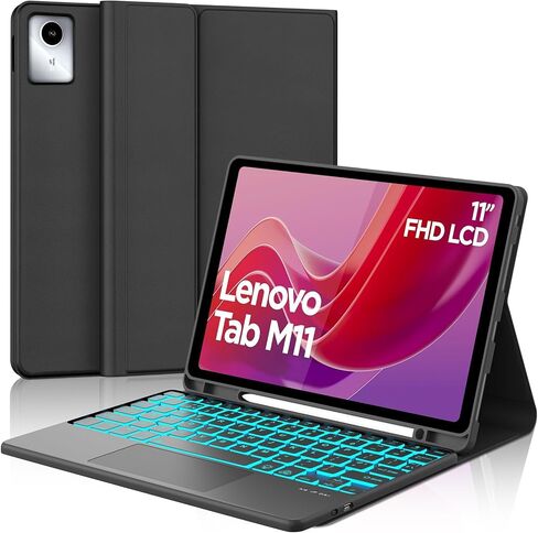 BORIYUAN Keyboard Case for Lenovo Tab M11 11 Inch 2024, Detachable Wireless Bluetooth Keyboard Folio Smart Cover with Pencil Holder for Lenovo Tab M11 Tablet (TB330FU / TB330XU) – Black in Kuwait