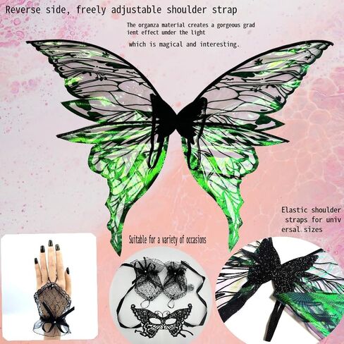Black Fairy Wings Adult Women Costume Set, Lace Mask, Wreath Headpiece, Lace Gloves and Magic Wand, Black Butterfly Wings Fairy Costume for Adult Parties & role play in Saudi Arabia