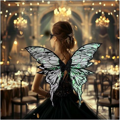 Black Fairy Wings Adult Women Costume Set, Lace Mask, Wreath Headpiece, Lace Gloves and Magic Wand, Black Butterfly Wings Fairy Costume for Adult Parties & role play in Saudi Arabia