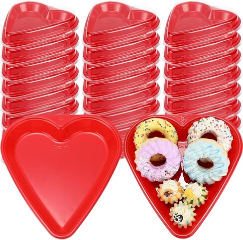 6 Pcs Red Heart Shaped Serving Tray Platter Valentine's Day Heart Disposable Plates Plastic Dessert Plates Snack Tray with Clear Lids for Valentine Party Table Decoration Fruits Dinner in Kuwait
