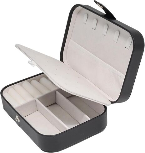 Black Jewelry Box, PU Leather Portable Travel Jewelry Case, Small Storage Holder Boxes 2 Layers Organizer for Women Rings Earrings Necklaces Bracelets(Black) in Kuwait