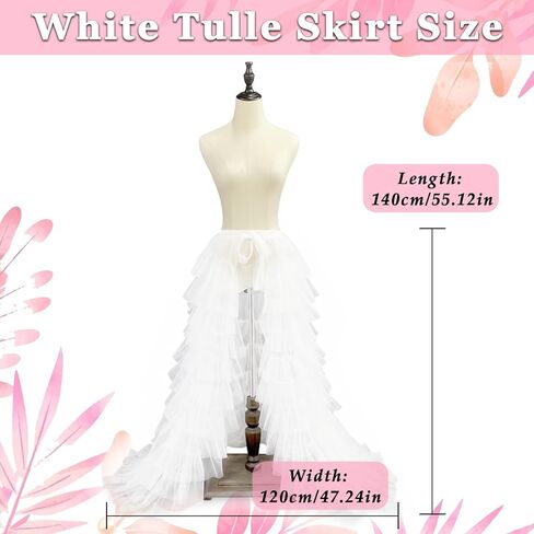 تنورة تول بيضاء قابلة للانفصال فستان زفاف طويل من التول للنساء لحفلات أعياد الميلاد وحفلات الزفاف وحفلات الكوكتيل والمهرجانات ملابس تنورة طويلة شبكية in Kuwait