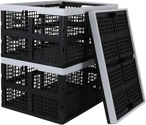 Yuright 34 Liter Plastic Collapsible Crate for Storage, 3 Pack Foldable Milk Crate, Black in Kuwait