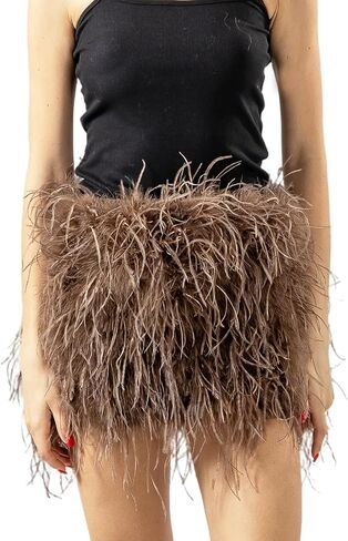 LVCOMEFF Women Ostrich Feather Mini Skirt Hot Elastic Waist Furry Booty Party Club Luxury in Saudi Arabia