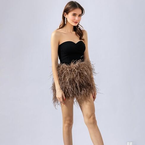 LVCOMEFF Women Ostrich Feather Mini Skirt Hot Elastic Waist Furry Booty Party Club Luxury in Saudi Arabia