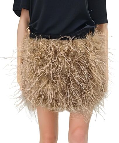 LVCOMEFF Women Ostrich Feather Mini Skirt Hot Elastic Waist Furry Booty Party Club Luxury in Saudi Arabia
