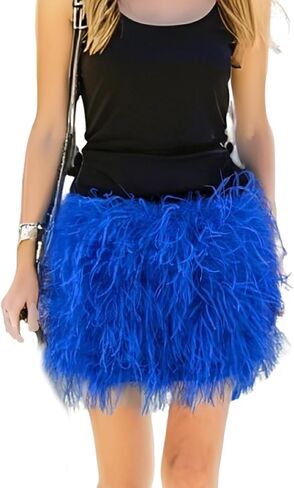 LVCOMEFF Women Ostrich Feather Mini Skirt Hot Elastic Waist Furry Booty Party Club Luxury in Saudi Arabia