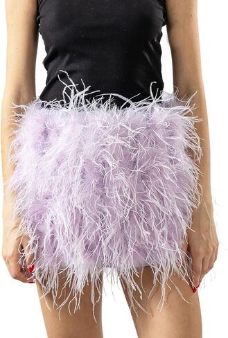 LVCOMEFF Women Ostrich Feather Mini Skirt Hot Elastic Waist Furry Booty Party Club Luxury in Saudi Arabia