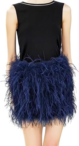 LVCOMEFF Women Ostrich Feather Mini Skirt Hot Elastic Waist Furry Booty Party Club Luxury in Saudi Arabia