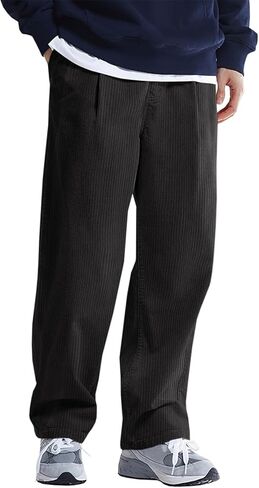Runcati Mens Casual Corduroy Pants Elastic Waist Straight Leg Slacks Drawstring Loose Fit Trousers in Saudi Arabia