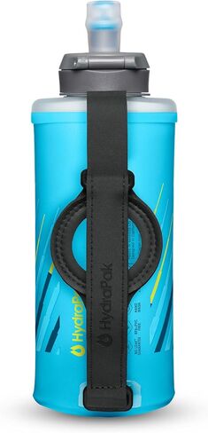 HydraPak SkyFlask Speed ​​350ml - قارورة مياه خفيفة الوزن وقابلة للطي محمولة باليد - (350 مل/12 أونصة) - حزام يد قابل للتعديل، غطاء مقاوم للانسكاب، أزرق ماليبو in Kuwait
