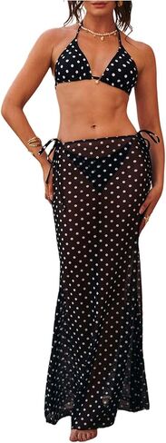 WDIRARA Women's 3 Piece Bikini Sets Polka Dots Triangle Halter Swimsuit with Cover Up Skirt in Saudi Arabia