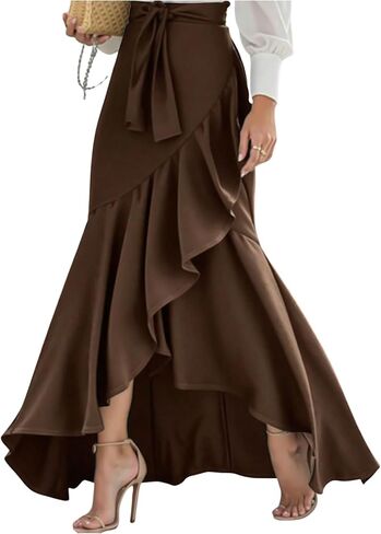 تنورة طويلة أنيقة للسيدات من Verdusa ملفوفة وكشكشة وخصر عالٍ وتنانير أنيقة وحزام ملابس المعلم in Kuwait