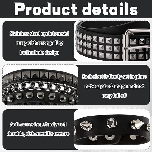 1 حزام مرصع مع 4 أساور متطابقة، مجموعة أحزمة وأساور مرصعة، إكسسوارات موسيقى الروك البانك، أحزمة جلدية بديلة للنساء والرجال in Kuwait