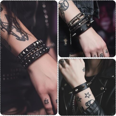 1 حزام مرصع مع 4 أساور متطابقة، مجموعة أحزمة وأساور مرصعة، إكسسوارات موسيقى الروك البانك، أحزمة جلدية بديلة للنساء والرجال in Kuwait