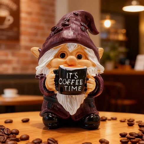 Cute Coffee Time Themed Gnome Figurine Decoration – for Kitchen, Coffees Bar, or Tiered Tray, Small Coffee Lover Gift for Women and Friends, 4" Tall in Saudi Arabia
