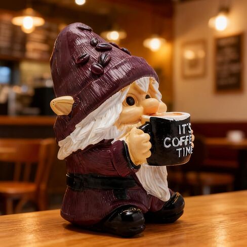 Cute Coffee Time Themed Gnome Figurine Decoration – for Kitchen, Coffees Bar, or Tiered Tray, Small Coffee Lover Gift for Women and Friends, 4" Tall in Saudi Arabia