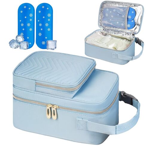 حقيبة سفر مبردة لحليب الأم مع حزمة ثلج، حقيبة تبريد حليب الأم المحمولة مع مقبض بإبزيم، حقيبة تخزين معزولة لحليب الأم، أسود in Kuwait