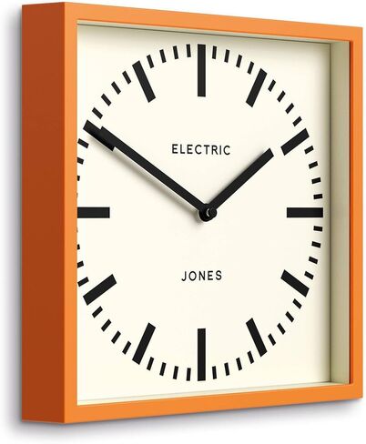 ساعة حائط JONES CLOCKS® Box Railway | ساعة المحطة المربعة | 10 بوصة | برتقالي | مظهر مصمم رائع للمطبخ أو غرفة المعيشة أو المكتب in Saudi Arabia