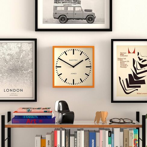 ساعة حائط JONES CLOCKS® Box Railway | ساعة المحطة المربعة | 10 بوصة | برتقالي | مظهر مصمم رائع للمطبخ أو غرفة المعيشة أو المكتب in Saudi Arabia