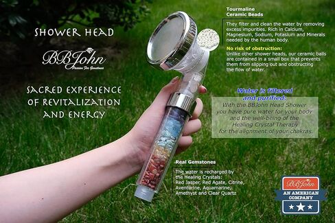 Chakra Crystal Shower Head. Natural Gemstones. Healing Crystals. Water Purification. Mineral. Ph Balance. Healing Energy. 7 Stones. Water Filtering. Bathroom (Shower Head+Hose+Bracket) in Saudi Arabia