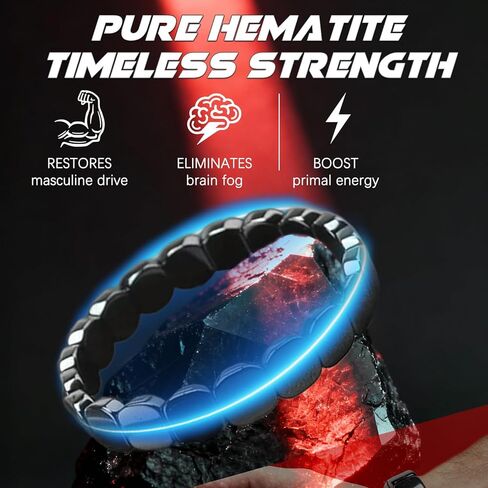سوار Hemoy Hematite، سوار Hemys Hematite للرجال، استعد ثقتك الفطرية وتحفيزك، كن مركزًا وقويًا وجاهزًا لتحمل أي شيء، هدايا للأب والزوج والصديق (قطعتان) in Saudi Arabia