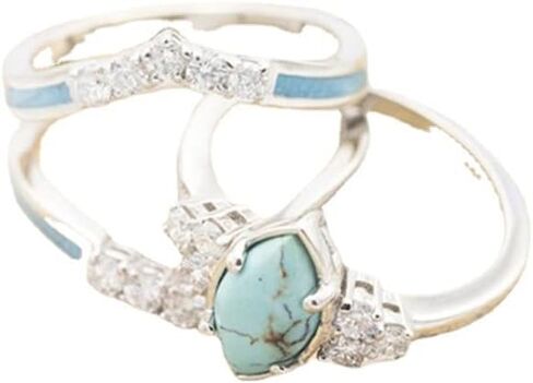 Fuqimanman2020 3PCS Natural Turquoise Stackable Rings Set Crystal Gemstone Moonstone for Women Family Mother's Day Gift Statement Jewelry in Saudi Arabia