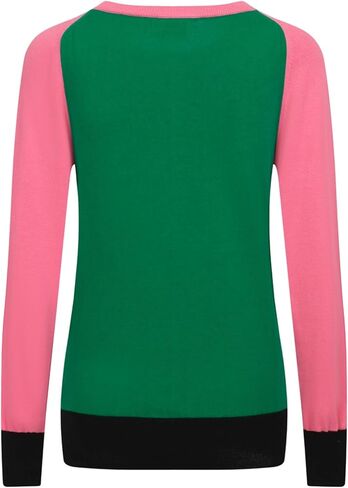 OXKnit Women's Knitted Long Sleeve T-Shirts, 1960s Mod Style Retro Pink Green Casual Cotton Tops in Saudi Arabia