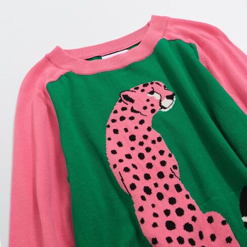OXKnit Women's Knitted Long Sleeve T-Shirts, 1960s Mod Style Retro Pink Green Casual Cotton Tops in Saudi Arabia