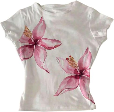 Floerns Girl's Floral Short Sleeve T Shirts Crew Neck Summer Cropped Tee Tops in Saudi Arabia