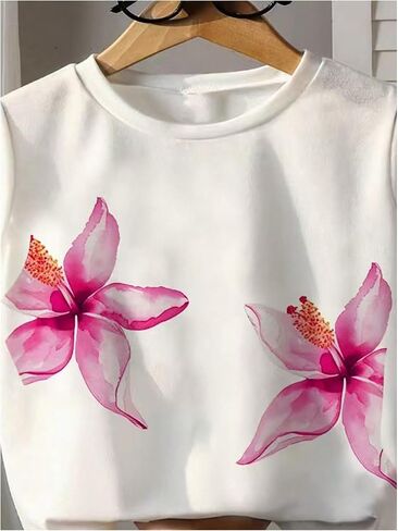 Floerns Girl's Floral Short Sleeve T Shirts Crew Neck Summer Cropped Tee Tops in Saudi Arabia