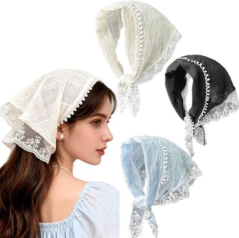 Hair White Bandanas, Chic Lace Triangle Head Scarf for Women Girls Hair, Vintage Stylish Kerchief Bandana Headband in Saudi Arabia
