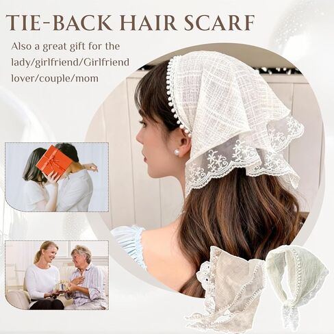 Hair White Bandanas, Chic Lace Triangle Head Scarf for Women Girls Hair, Vintage Stylish Kerchief Bandana Headband in Saudi Arabia