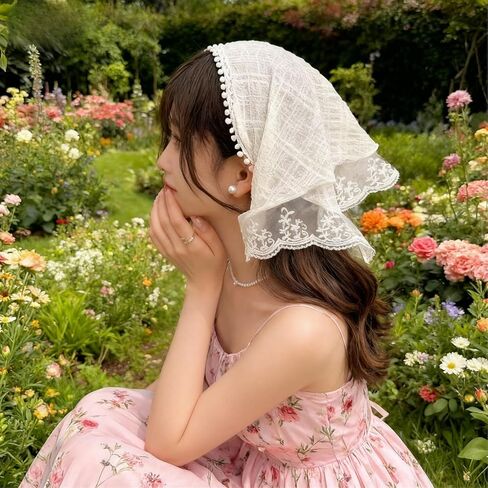 Hair White Bandanas, Chic Lace Triangle Head Scarf for Women Girls Hair, Vintage Stylish Kerchief Bandana Headband in Saudi Arabia