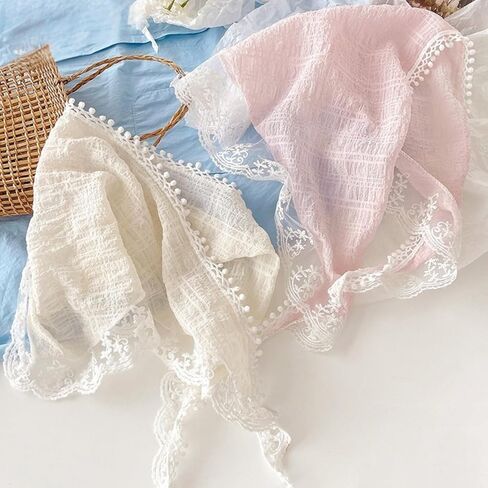 Hair White Bandanas, Chic Lace Triangle Head Scarf for Women Girls Hair, Vintage Stylish Kerchief Bandana Headband in Saudi Arabia