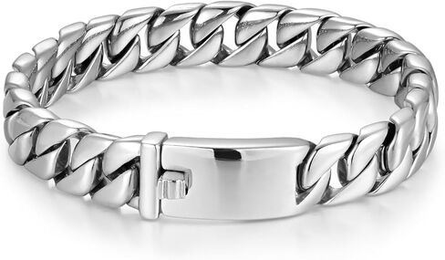 12MM Width Miami Cuban Link Chain Curb Chain Bangle Bracelet, Steel, Hip Hop Heavy, Spring Push Rectangle Box Clasp in Saudi Arabia