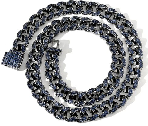 Black Cuban Curb Chain Necklace Hip Hop Iced Out Bing Pave Blue 5A+ CZ Bracelet Necklace Chain for Men Women in Saudi Arabia