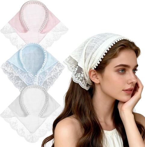 Hair White Bandanas, Chic Lace Triangle Head Scarf for Women Girls Hair, Vintage Stylish Kerchief Bandana Headband in Saudi Arabia