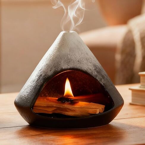 Ceramic Sage Smudging Holder, Pyramid Design Incense Burner with Smoke Outlet, 4.7 x 4.5 x 0.39 Inch, Black and White Glazed Finish (Blue) in Saudi Arabia