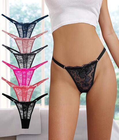 Seamless Lace Thongs for Women Breathable Lace Panties Low Rise No Show Underwear 6 Pcs in Saudi Arabia