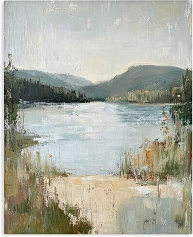 Stupell Industries Abstract Lake Shore & Mountains Canvas Wall Art, design by Petal Prints Design, 36 x 48 in Saudi Arabia