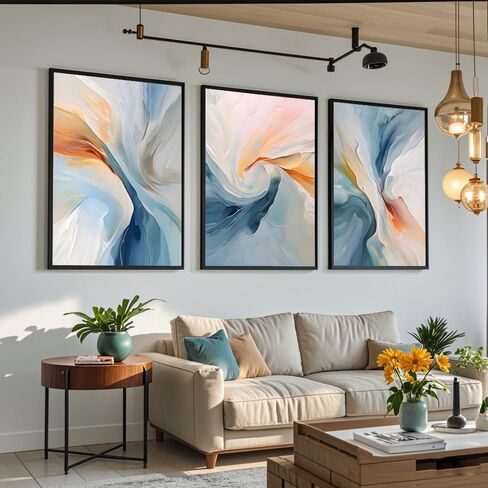 VARUFLY Large Modern Abstract Wall Art Set of 3, Blue and Orange Swirl Extra Big Canvas Prints for Living Room, Framed Ready to Hang for Office, Bedroom Wall Decor 24“X 32" in Saudi Arabia