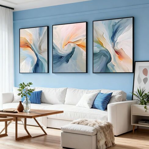 VARUFLY Large Modern Abstract Wall Art Set of 3, Blue and Orange Swirl Extra Big Canvas Prints for Living Room, Framed Ready to Hang for Office, Bedroom Wall Decor 24“X 32" in Saudi Arabia