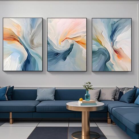 VARUFLY Large Modern Abstract Wall Art Set of 3, Blue and Orange Swirl Extra Big Canvas Prints for Living Room, Framed Ready to Hang for Office, Bedroom Wall Decor 24“X 32" in Saudi Arabia