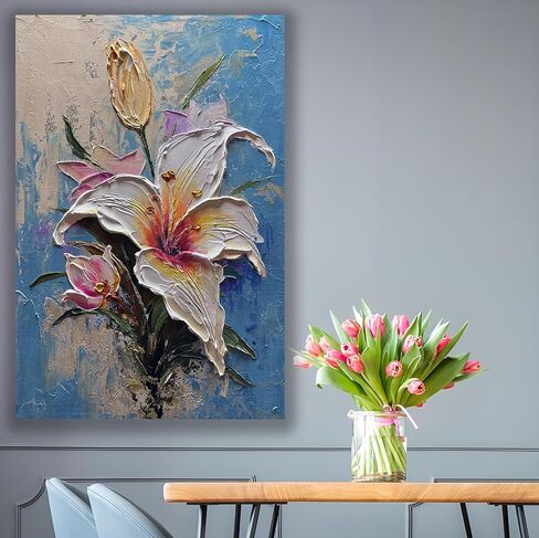 moshinart 24 × 36 بوصة لوحة زيتية مرسومة يدويًا نسيج ثلاثي الأبعاد أسود أبيض رمادي حديث الحد الأدنى أسود تجريدي جدار الفن، ديكور جدار المكتب المنزلي زنبق in Saudi Arabia